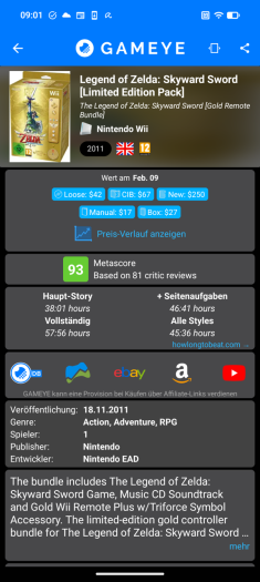 Die Bibliotheksansicht von Gameye lässt sich nicht nach mehr als einem Dutzend Kriterien filtern. (Screenshot: Gameye / Medienagentur Plassma)